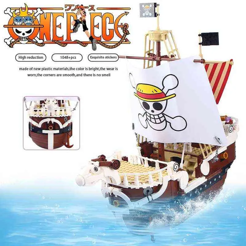 2022 Nuovo Anime One Piece Going Merry Thousand Sunny Modello Building Blocks Kit di mattoni Rufy Zoro Sanji Figure Set Giocattoli per bambini Regalo G220524