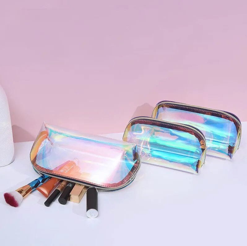 Waterproof Holographic Makeup Bags Organizer Large Capacity Cosmetic Bag Pouch Clear Portable Pencil Case Travel Handbag for Women