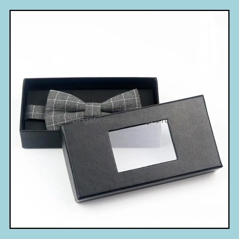 Classic Black Tie Box Bow Necktie Tie Gift Boxes Men`s Tie Packaging Disply Storage Cases 4 Styles Window Top 100pcs SN1083