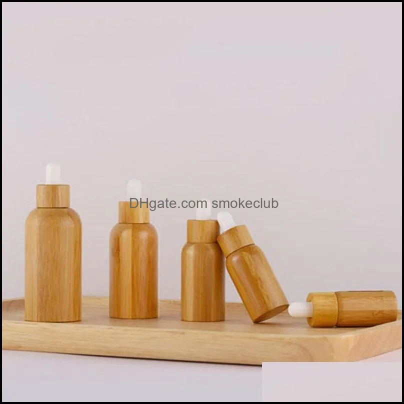 Natural bamboo glass essential oil bottle Brown light-proof plastic head dropper Aromatherapy mixing bottles 10ml~50ml
