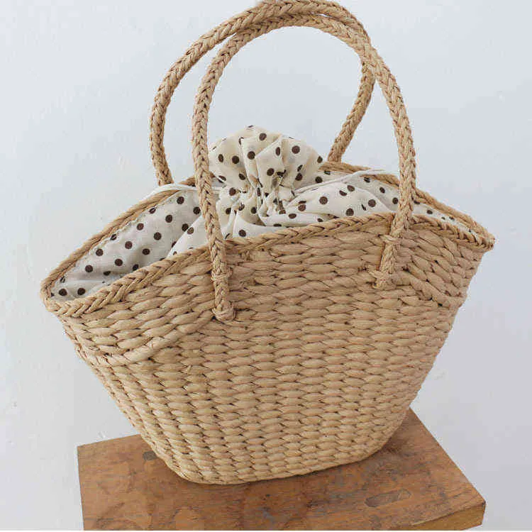 Beach Bags Ins Straw Bag Fashion Women`s Woven Paper Rope Wave Point Hand 220301