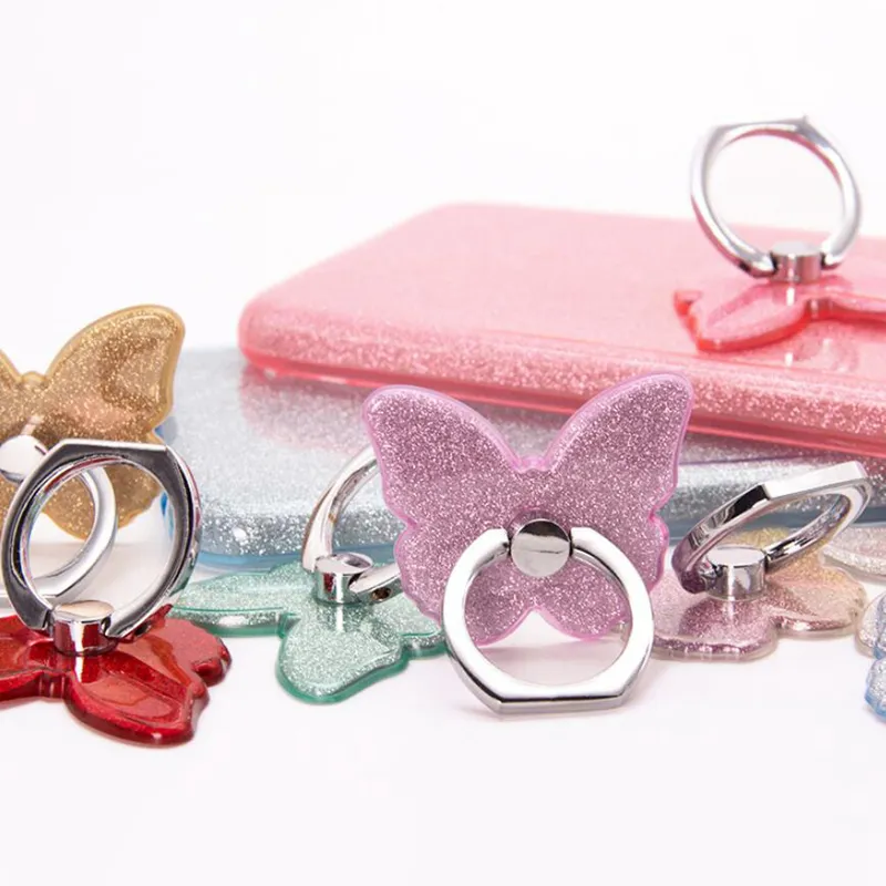 Supporto per cellulare a farfalla glitterato, con fibbia ad anello, supporto girevole, regalo da tavolo all'ingrosso, arcobaleno, nero, rosso, rosa e oro_voghion.com