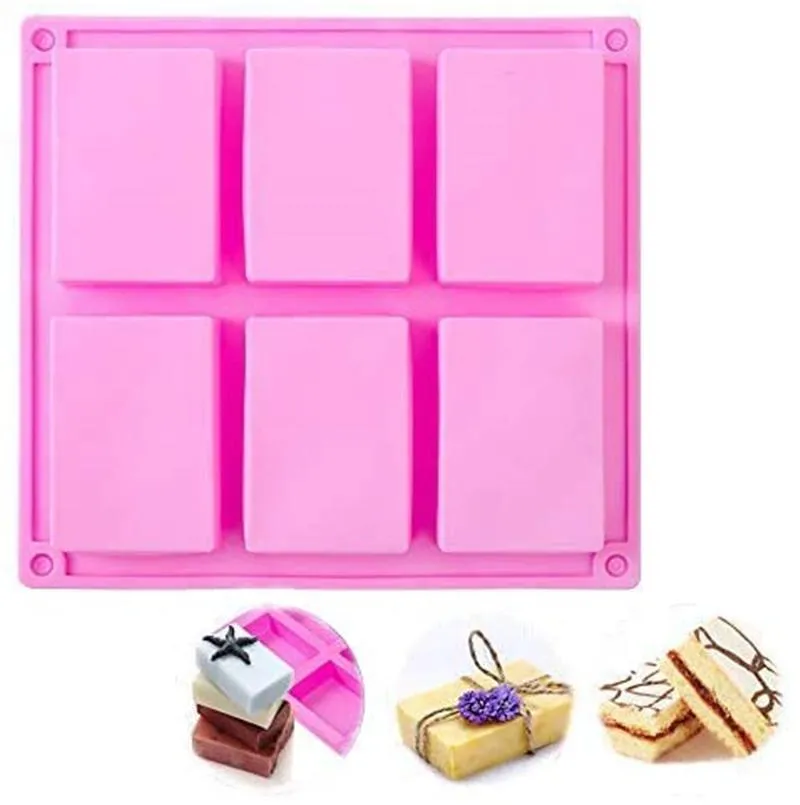 6 Cavities Silicone Soap Mold Baking Silicone Moulds for Cake Pudding Muffin and Soaps Making DIY Handmade Craft Ice Cube Tray