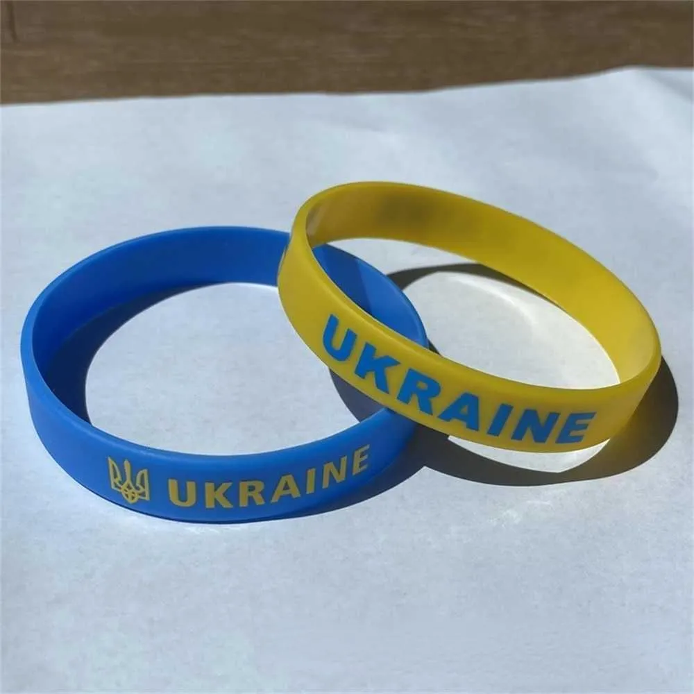 Blue Yellow Ukrainian Flag Wristbands Support Ukraine Rubber Bangle Bracelets I Stand With Ukrainian Sports Elastic Silicone Wrist Bands Bangles IN STOCK 0311