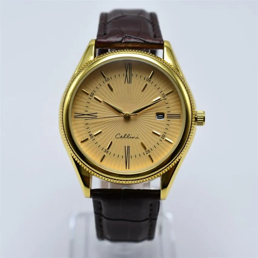 في تاريخ السيارات الأزياء الذهب Men Mener Watch Quartz Leather Belt Adalog Mens Watchs Whole Men Wristwatch Gifts Montre HO274E