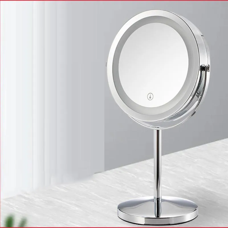 Miroirs compacts Miroir de maquillage à LED 7 pouces/8 pouces chargeant la lumière de remplissage HD grossissant 5X miroir de beauté rotatif à 360 ° sur pied de bureauCompact