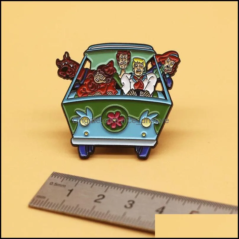 cute minibus cartoon brooch creativity anime enamel pins fashion metal badges collecting children boutique gift