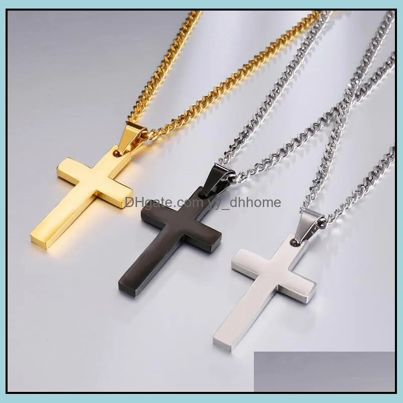 Stainless Steel Cross Pendant Necklaces Men`s Religion Faith crucifix Charm Titanium steel chain For women Fashion Jewelry Gift