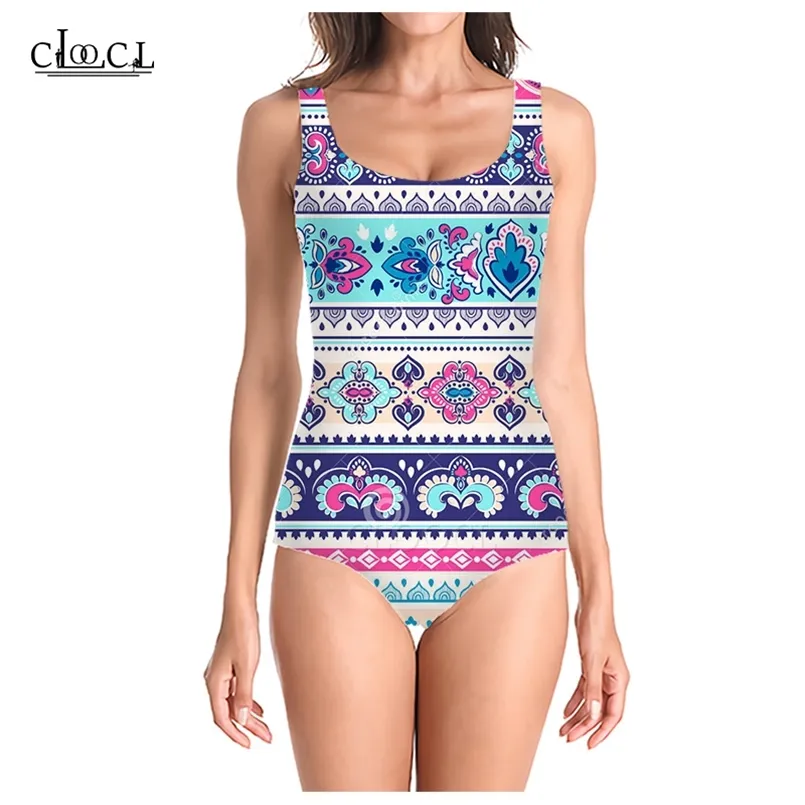 Est Fashion Bohemian Tribal Totem 3D Print Onepiece Badkläder Kvinnor Simning Baddräkt är ärmlös Sexig baddräkt 220617