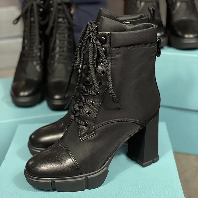 Femmes Designer De Luxe Plaque bottes 9.5cm talons hauts Cheville Botte Femmes Noir 100% Cuir Véritable Bottes De Combat Botte D'hiver Avec Boîte NO256