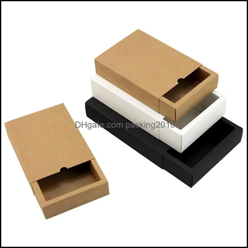 Black Kraft Gift Package Card Box Black Packing Gift Box White Paper Drawer Box Cardboard Favors Gift Packaging Boxes