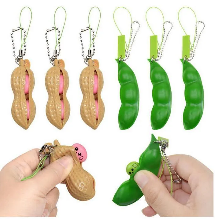 Key Chain Peanuts Infinite Squeeze Edamame Bean Pea met expressie hanger ornament Stress verlicht speelgoed voor kinderen volwassenen