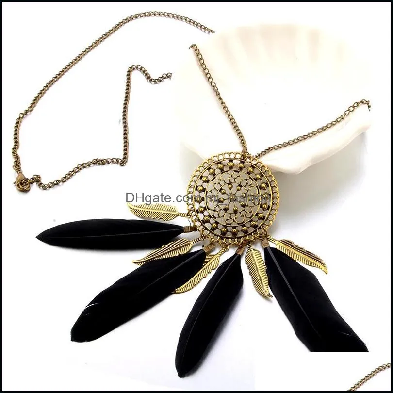 pretty tassel feather pendant necklace vintage exquisite long chain necklace bohemian sweater statement necklace