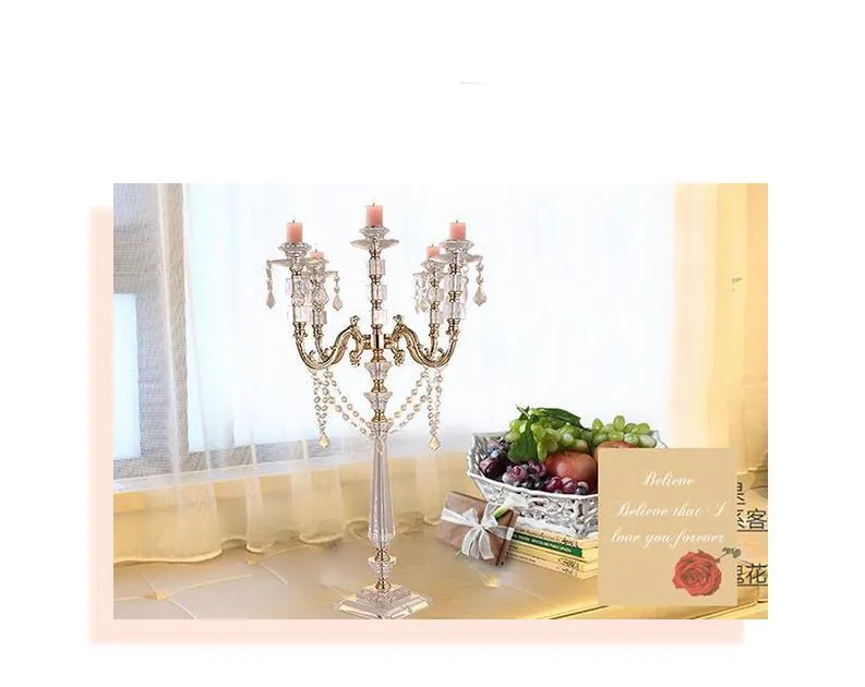 Party Decoration Acrylic Candle Holders 5-arms Candelabras With Crystal Pendants 77CM/30