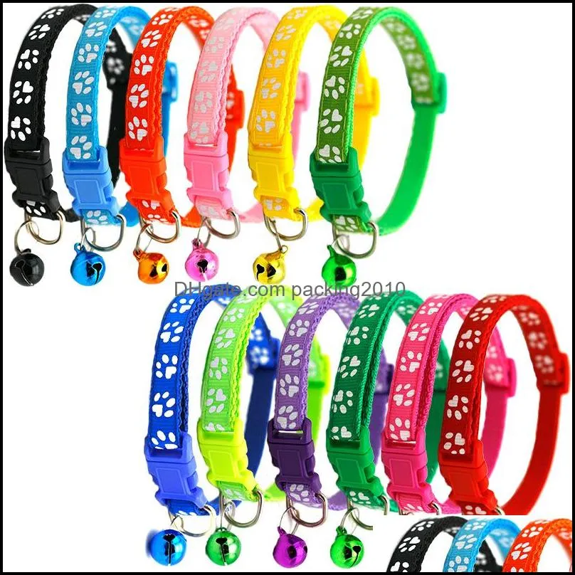 1.0 Footprint collars Pet Patch Dog Collar Cat Single with Bell Easy to Find leashes Length Adjustable 19-32cm