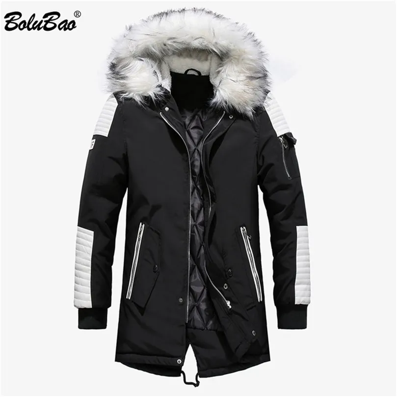 BOLUBAO Winter Brand Men Parkas Coats gęsta ciepła, długa płaszcz moda swobodny patchwork z kapturem płaszcz parki mężczyzna 201128