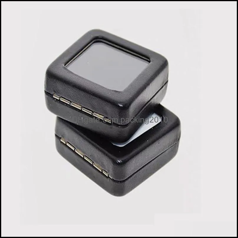 50pcs/lot Black PU Leather Diamond Box Gem Jewelry Empty Display Boxes Gem Stone Organizer Holder Gift Box 5.6*5.6*2.3mm