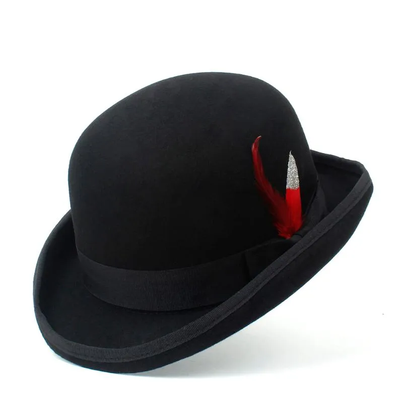 Basker 100% ullkvinnor män svart bowler hatt gentleman krossbar Billycock brudgum hattar pappa steampunk cap 4 size s m x xxlberets beretsberets