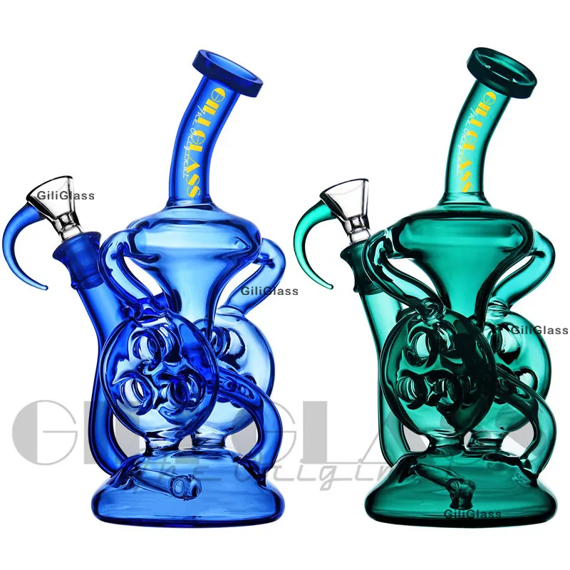 9 inches Recycler dab rig Glass Bongs Cyclone Percolator Water Pipes Vortex Smoking bong Oil rigs bubbler Pipe wax With Quartz nail hookah