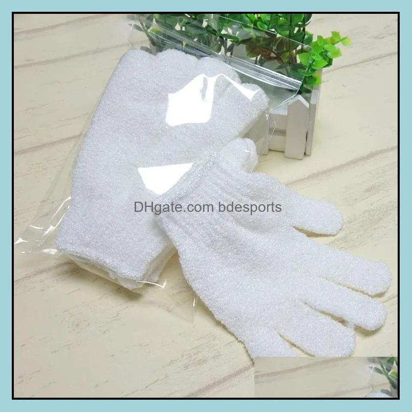 DHL300pcs 2020 White Nylon Body Cleaning Shower Gloves Exfoliating Bath Glove Five Fingers Bath Bathroom Gloves