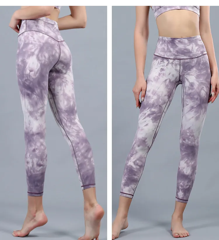 Completi da yoga Pantaloni coloranti Macinazione dei capelli Tessuto nudo Nove pantaloni Donna Vita alta Camouflage Peach Butt Movimento stretto