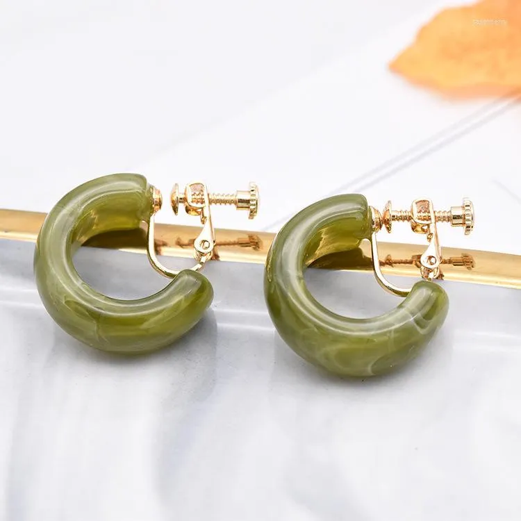 Dangle & Chandelier Korean Design Geometric C-shaped Acrylic Hoop Clip On Earrings With Charm For Non Pierced Women Ear Clips Jewelry GiftDa