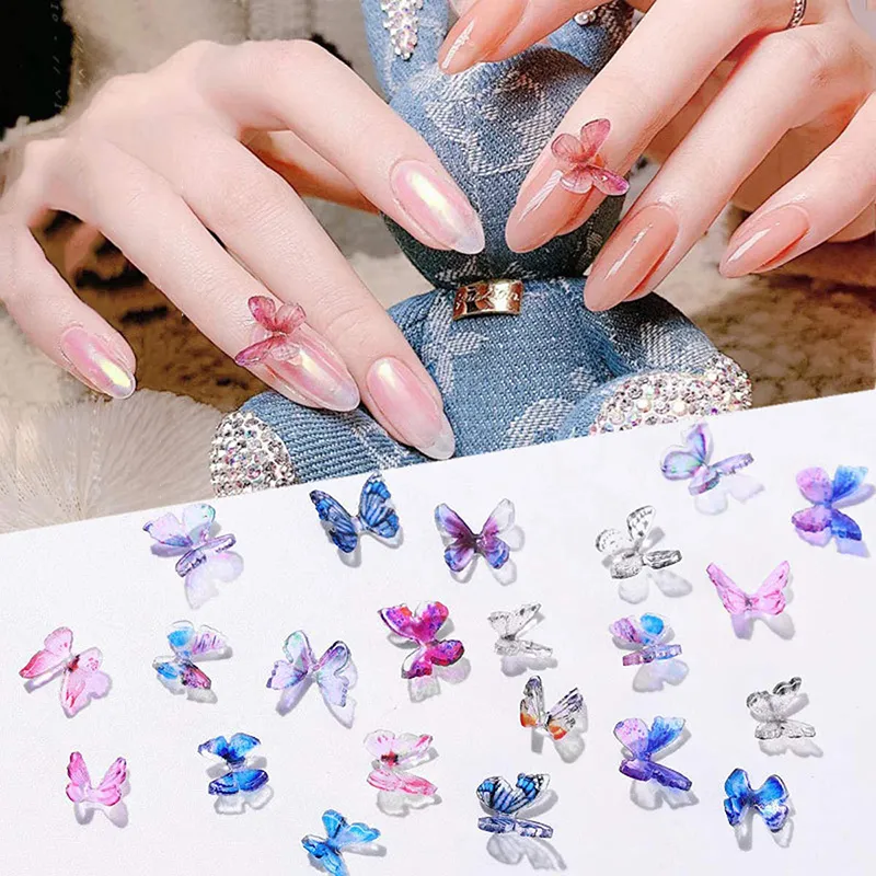 12 PCS résine métal papillon design 3D Nail Art Décorations Charm Bijoux Gem Japonais Style Japonais Manucure Fournitures ACCESSOIRES WH0609