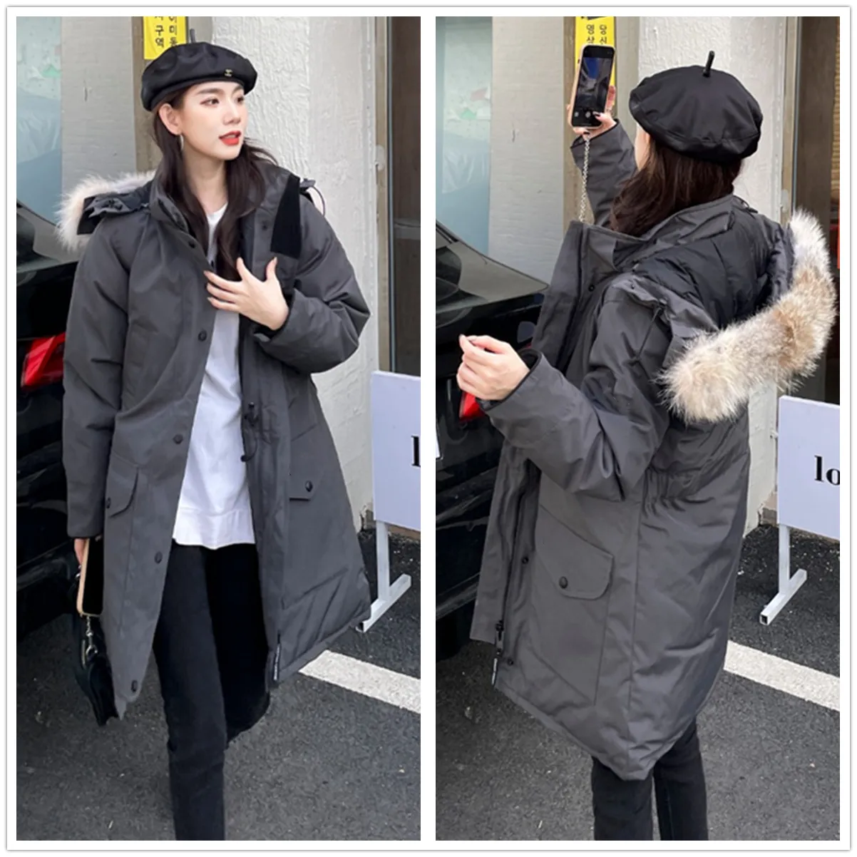 Doudounes d'hiver à capuche véritable fourrure de loup titulaire veste pour femme fermeture éclair manteau coupe-vent et imperméable manteaux chauds femmes parka d'extérieur parkas de sport de designer