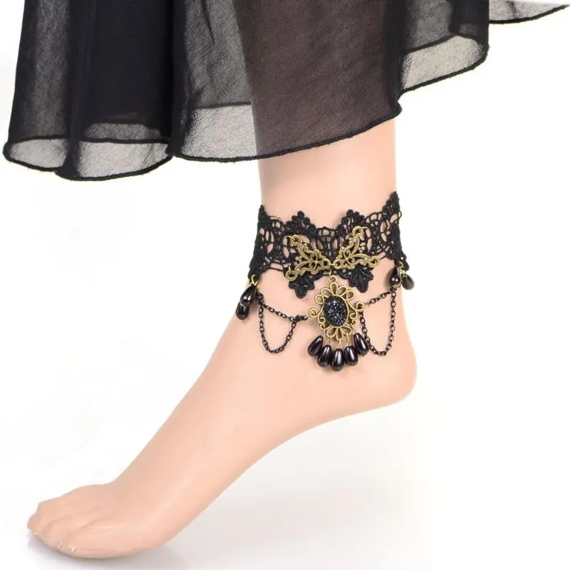 Boho Lace Anklets for Women Foot Jewelry Summer Beach Crochet Black Ankle  Bracelet Sandals on the leg Female Bohemian Accessorie - AliExpress