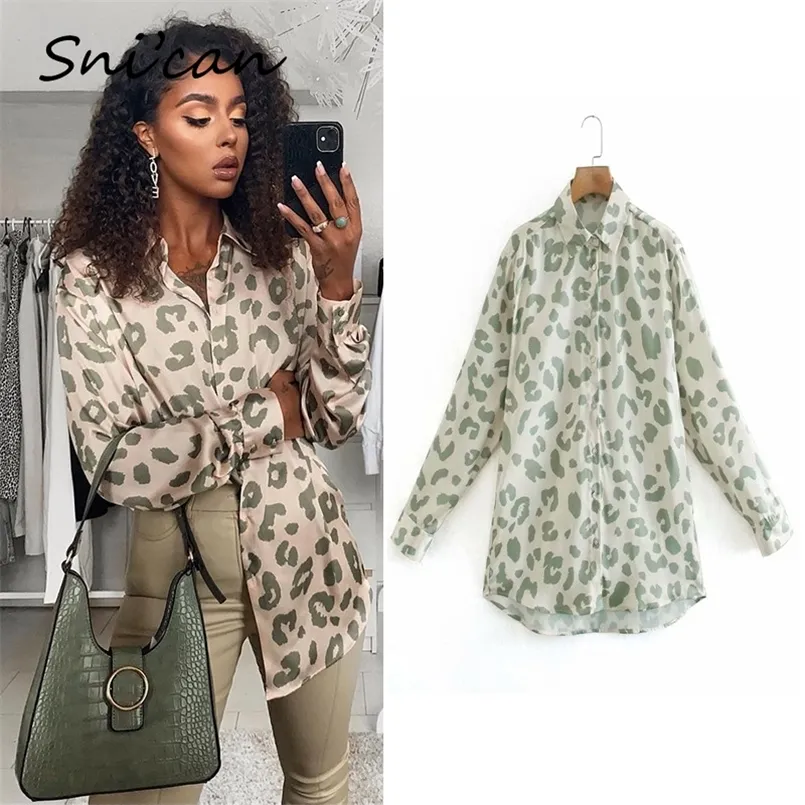 Snican Spring Leopard Print T Shirts Vintage Långärmad kontor Ladies Satin Blouse Blusas de Mujer Chemise Women Tops Outwear 220407