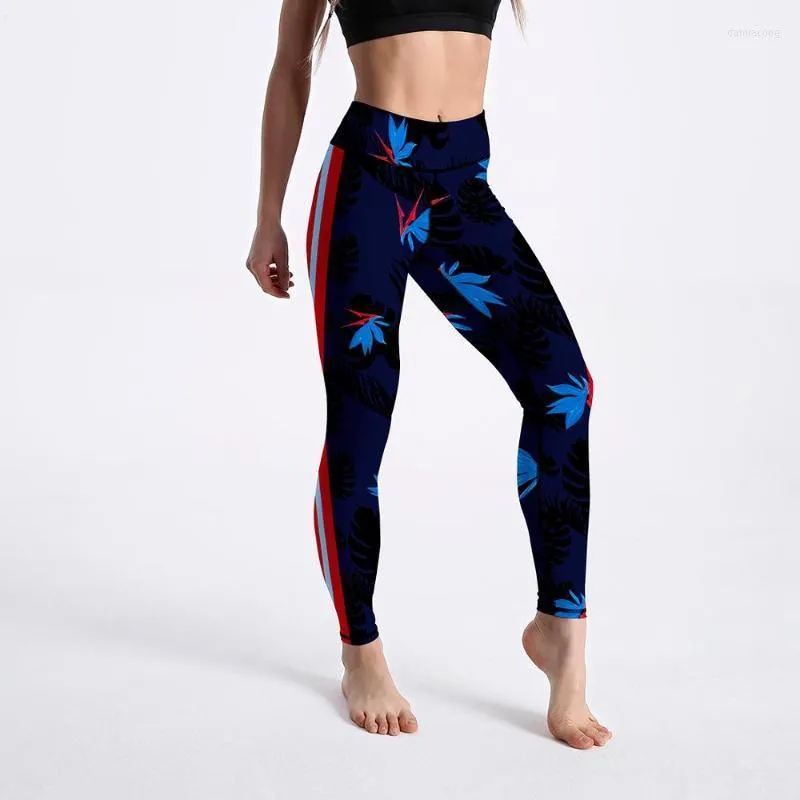 Yoga-Outfits, elastische Kraft, Push-Up, atmungsaktive Leggings, Stil mit seitlichem Streifenmuster, Digitaldruck, Outdoor-Sport, Fitness