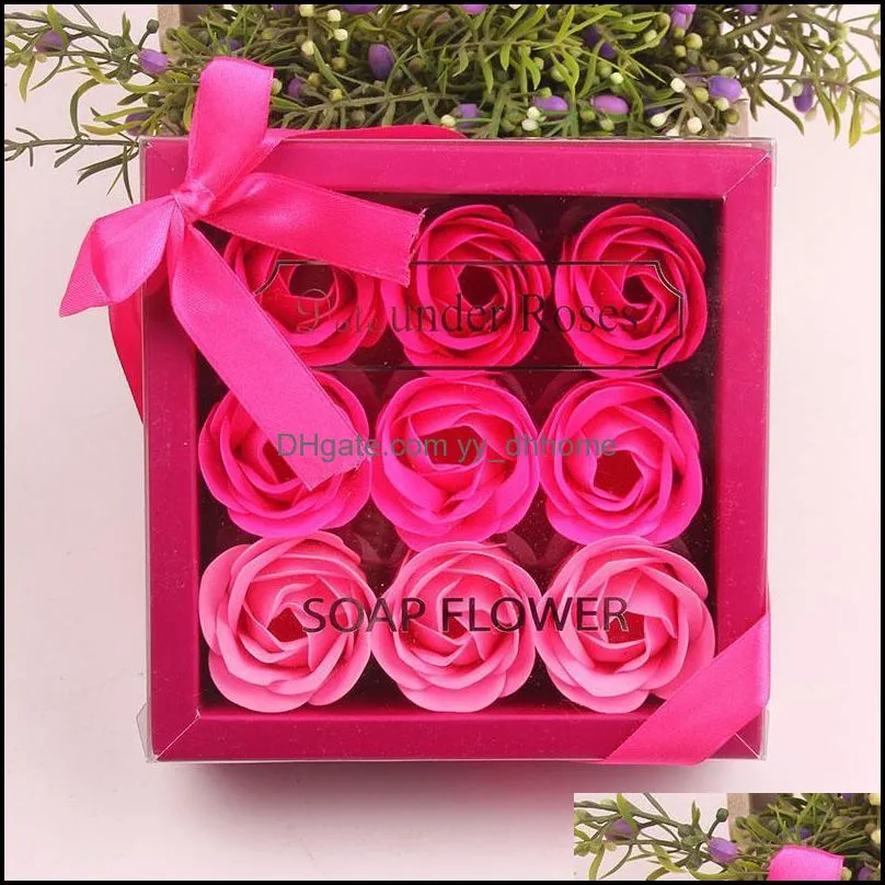 NEWValentine Day Gifts 9 Pcs Soap Flower Rose Box Wedding Birthday Day Artificial Soap Rose Gift Valentines Day Decoration RRF12763