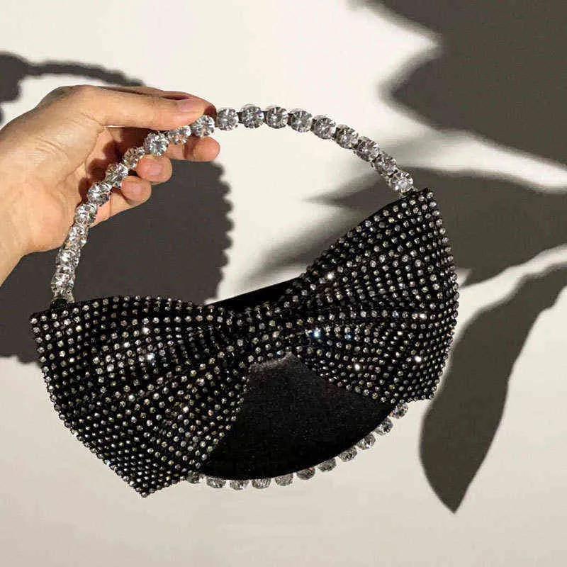 Circle Shape Bow Diamond Evening Bag for Women Mini Bling Female Wedding Bridal Party Clutch Purse Fashion Dinner 220514