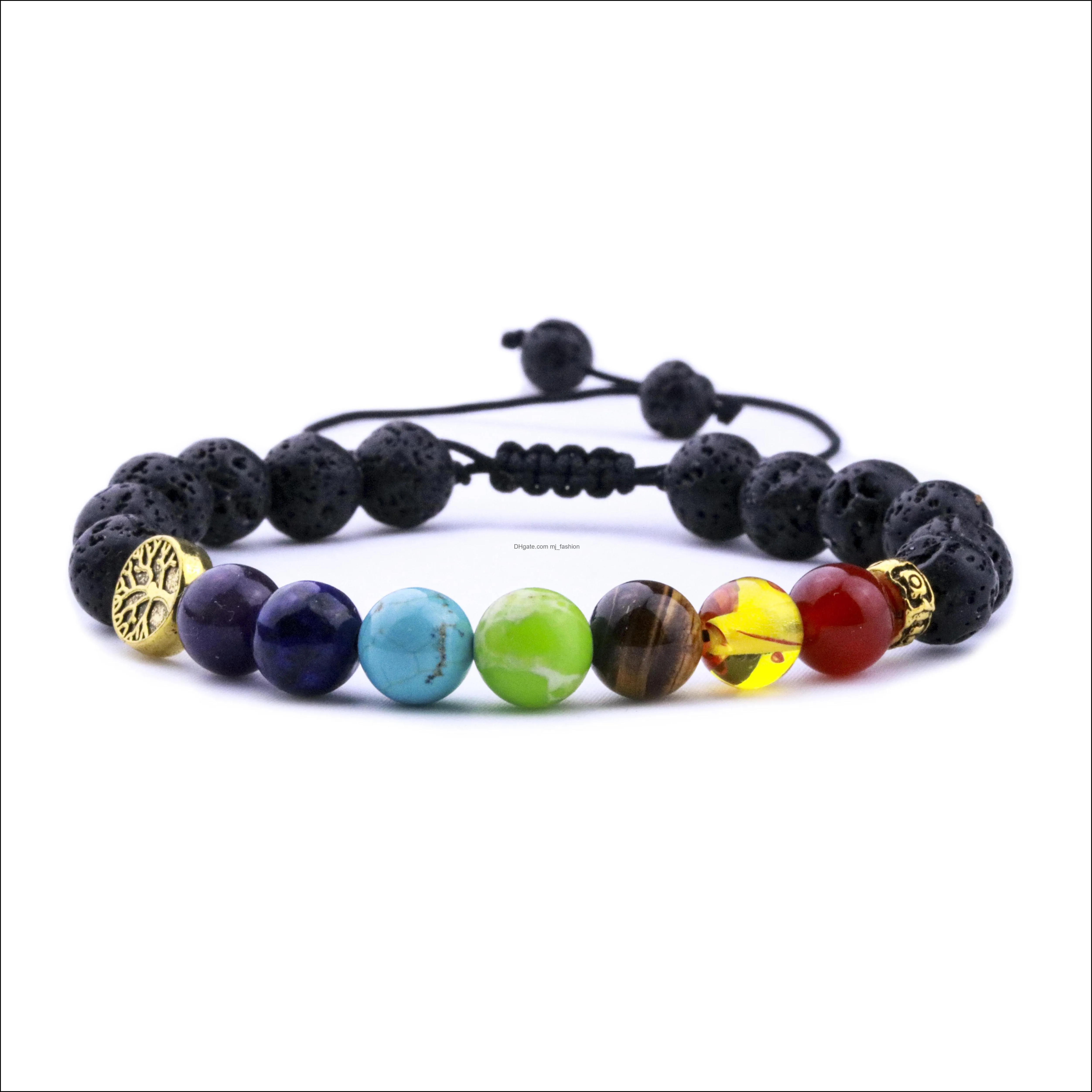 natural stone 7 chakra black lava stone weave tree of life bracelets aromatherapy  oil diffuser bracelet for women men