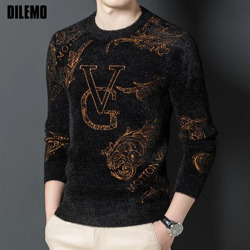 Men's Sweaters High End Imitation Mink Designer Luxury Fashion Pattern Knit Pullover Crew Neck Brand Men Sweater Casual Jumper Mens ClothesM