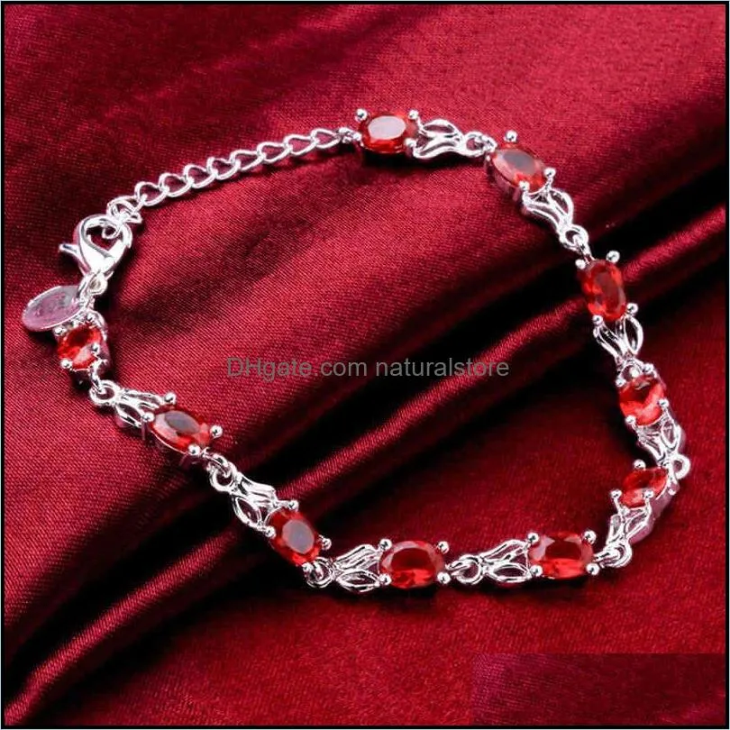 silver color 925 ruby bracelet for women jewelry gemstone 925 sterling =colgantes de red topaz bizuteria 925