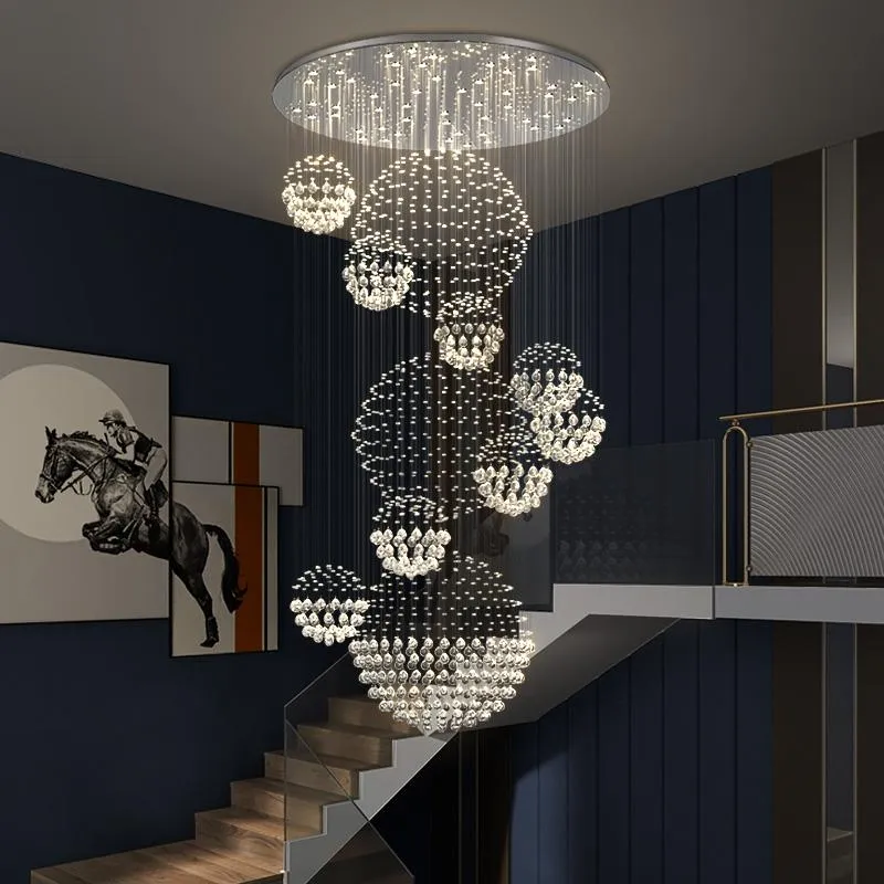 Lâmpadas pendentes duplex edifício candelabro de cristal pós-moderno  minimalista sala de estar escada villa