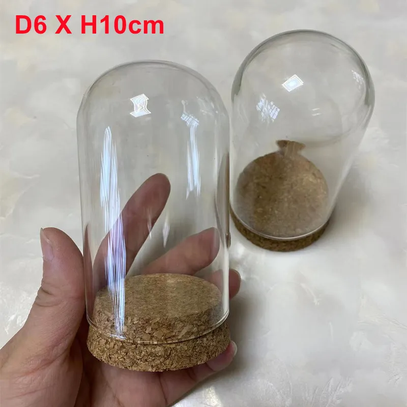 60pcs D6 x H10cm 유리 돔 장식 벨 항아리 파티 호의, 예술, 소규모 프로젝트 및 DIY 장식을위한 코르크베이스가있는 돔 디스플레이 돔