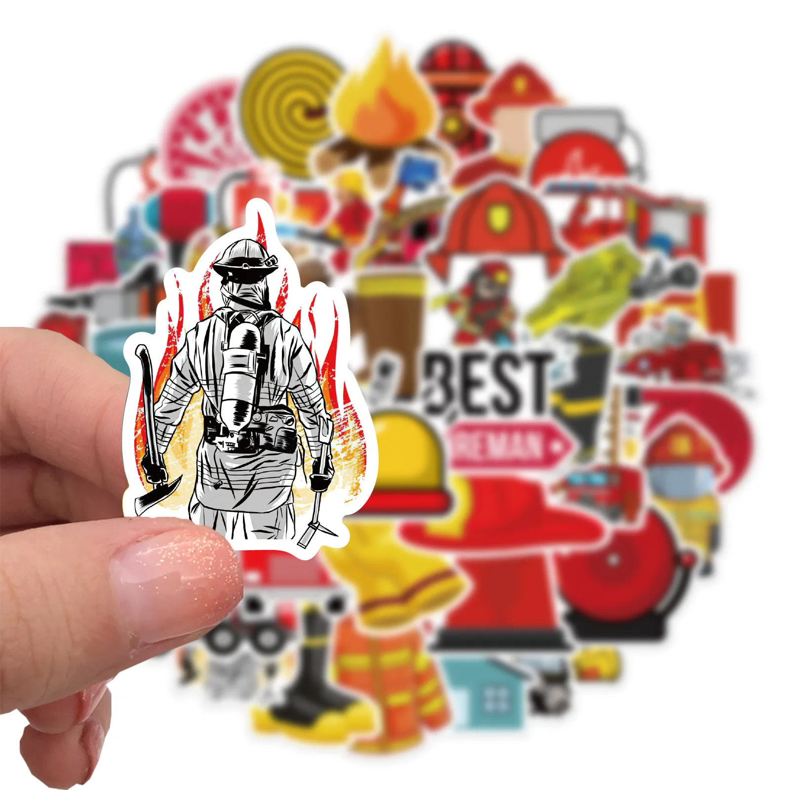 52Pcs Cartoon Fireman Stickers Non-Random For Car Bike Luggage Sticker Laptop Skateboard Motor Water Bottle Snowboard wall Decals Kids Gifts