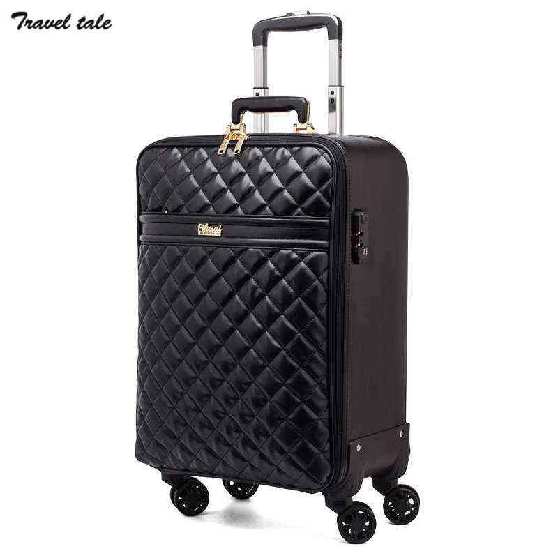 Travel Tale New Inch Spinner Leather Retro Trolley Bag Suitcase Hand Luggage for Lady J220708 J220708