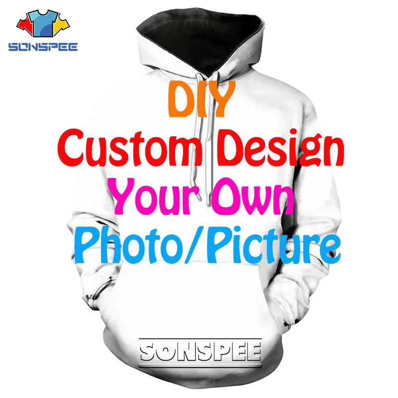 SONSPEE 3D Imprimer DIY Conception Personnalisée Dropship Propre Image Imprimé Sweat Femmes Hommes Casual Streetwear Hip Hop Hoodies Tops 220704