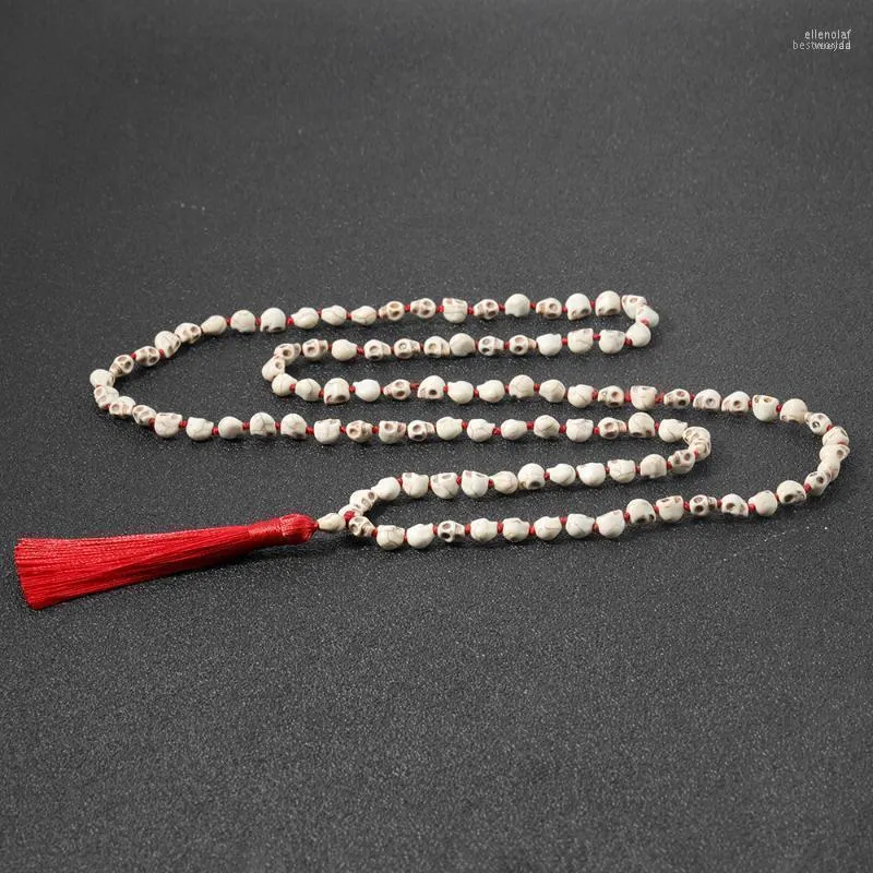 Collane con ciondolo Uomo non tradizionale Sautoir Lmitation Bone Skull Perline Handmade Knot 108Mala Collana Hip Hop Nappa Gioielli Elle22