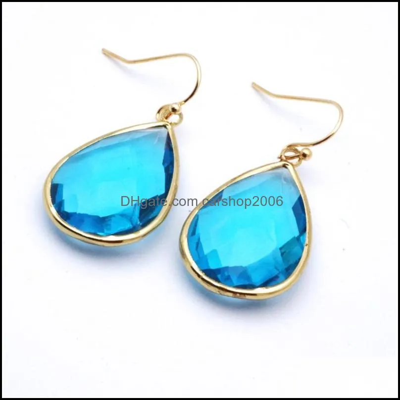fashion transparent glass crystal charm earrings pink green blue waterdrop teardrop dangle earings for women jewelry