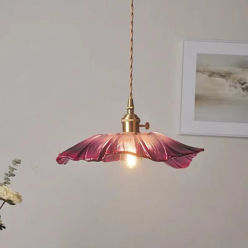 Pendant Lamps Vintage LED Lights Lotus Glass Hanging Home Decoration Lighting Living Room Bedroom Bedside Light Fixture IndoorPendant