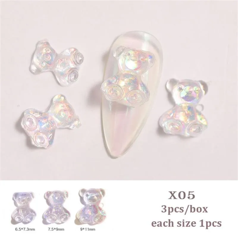 3 Gradient Colorful Aurora Rhinestone Nails With Cute Bear Resin Jelly  Ornaments Perfect For Salon Manicure And Cute Nail Decorations From  Hisweet, $24.9