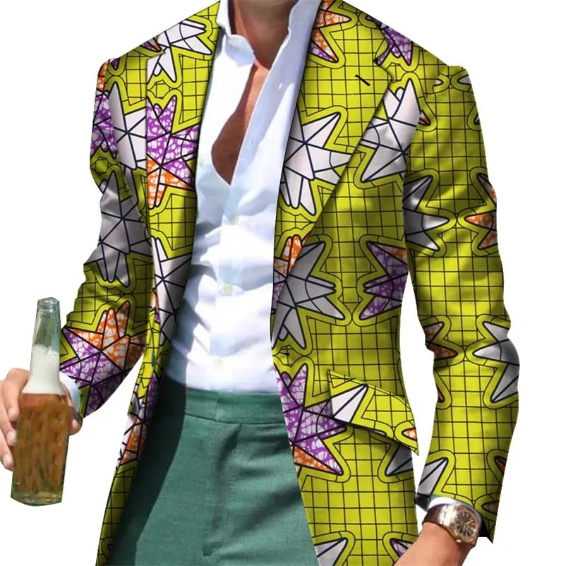 아프리카 남자 옷 스마트 인과 원인 사용자 정의 슬림 맞는 멋진 정장 블레이저 자켓 공식 코트 비즈니스 Dashiki 파티 웨딩 Wyn530 220409