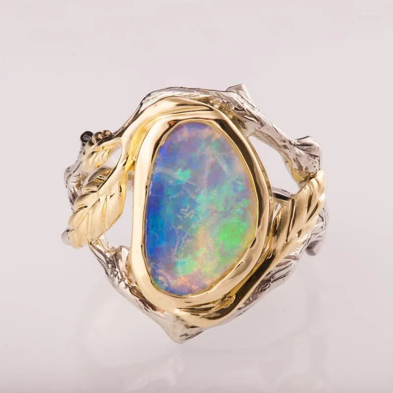 Cluster Rings Leaf Simple Opal Ring Exquisite Ladies Gold 925 Silver Jewelry Party Accessories Engagement Ringcluster Wynn22