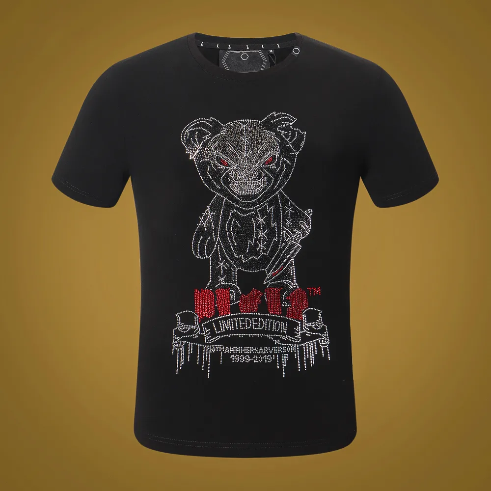 MODE -CHEMISES HOMMES Plein-Brand T-shirt crânes à manches courtes PP tueur ours en peluche hauts plage été hommes motif noir T-Shirt