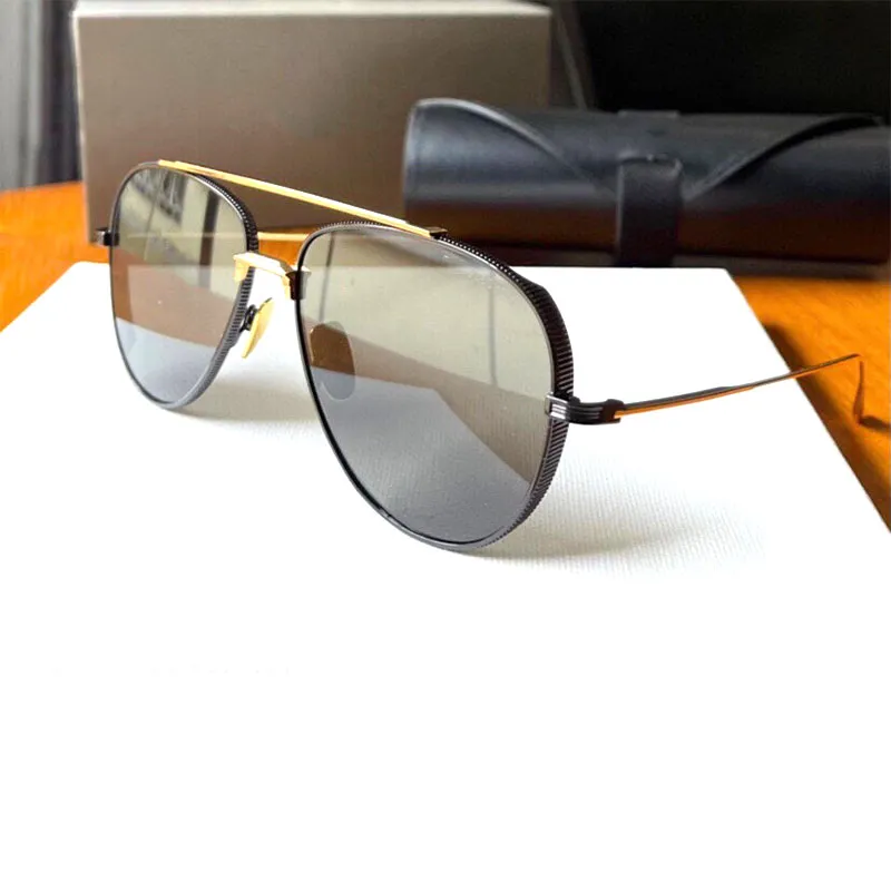 Hommes Femmes DITA Lunettes de soleil DTS141-A-06 Double Stitch Real Gold Plating Cadre Ovale Business Style Top Qualité Ultra Léger Alliage Lunettes De Soleil Boîte D'origine