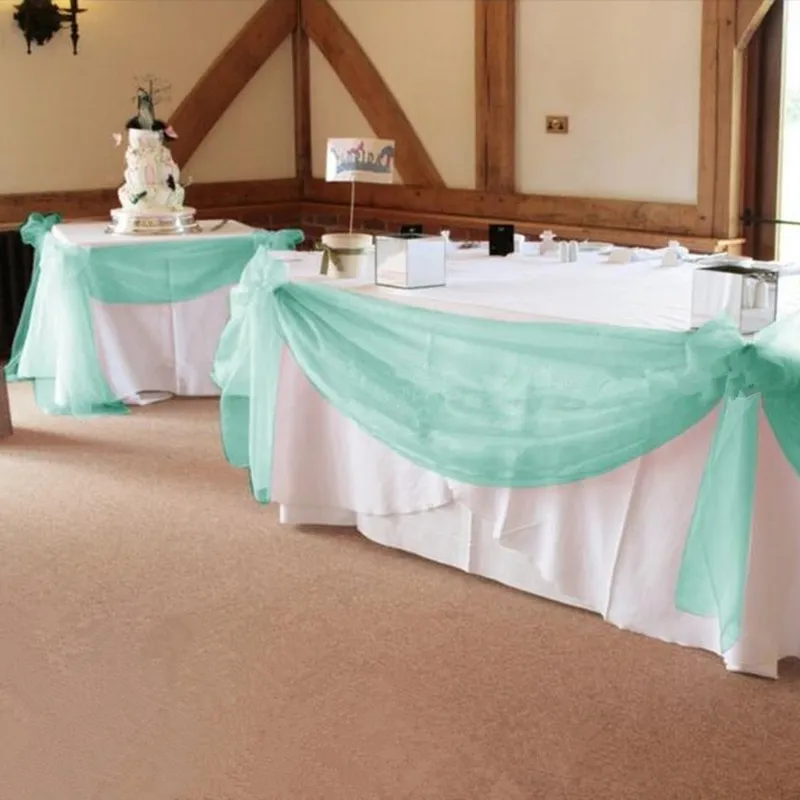 Mint Green 1000cmx135cm Organza Swag Fabric Wedding för evenemangsfest dekoration dekoration bord kjoltable kjol y201006